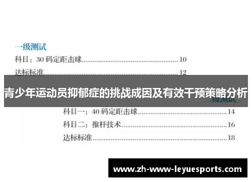 青少年运动员抑郁症的挑战成因及有效干预策略分析