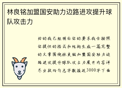 林良铭加盟国安助力边路进攻提升球队攻击力